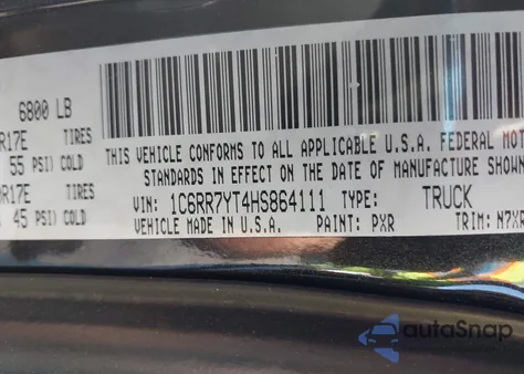 2017 Ram 1500 Rebel 4X4 5'7 Box z USA, uszkodzony, nr VIN 1C6RR7YT4HS864111